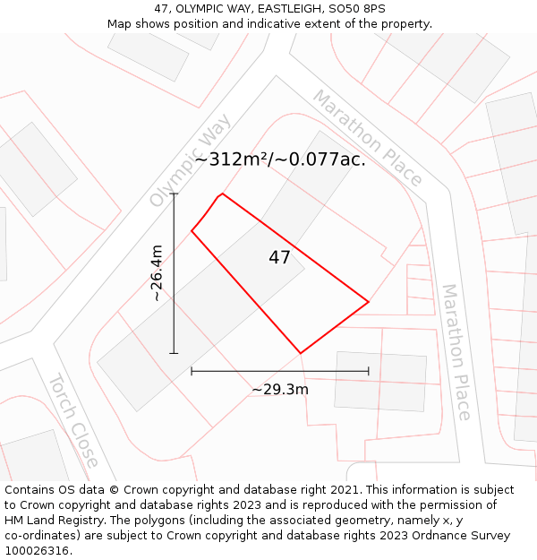 47, OLYMPIC WAY, EASTLEIGH, SO50 8PS: Plot and title map