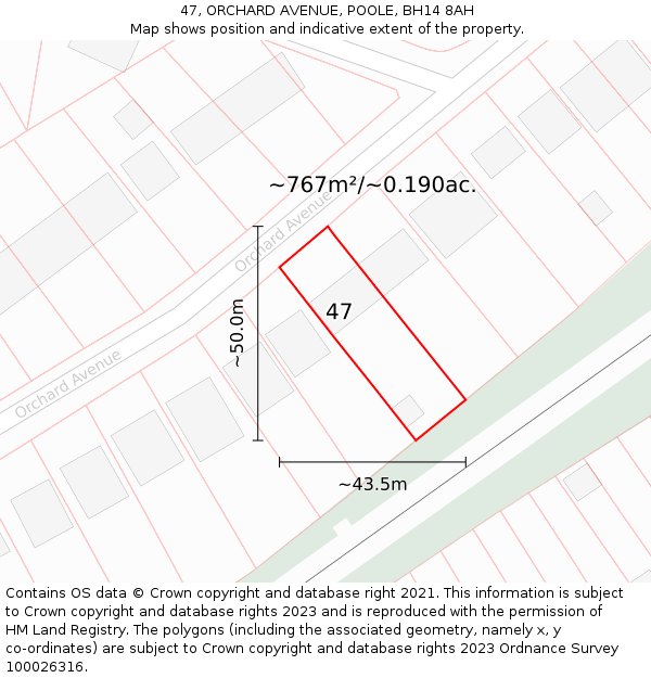 47, ORCHARD AVENUE, POOLE, BH14 8AH: Plot and title map