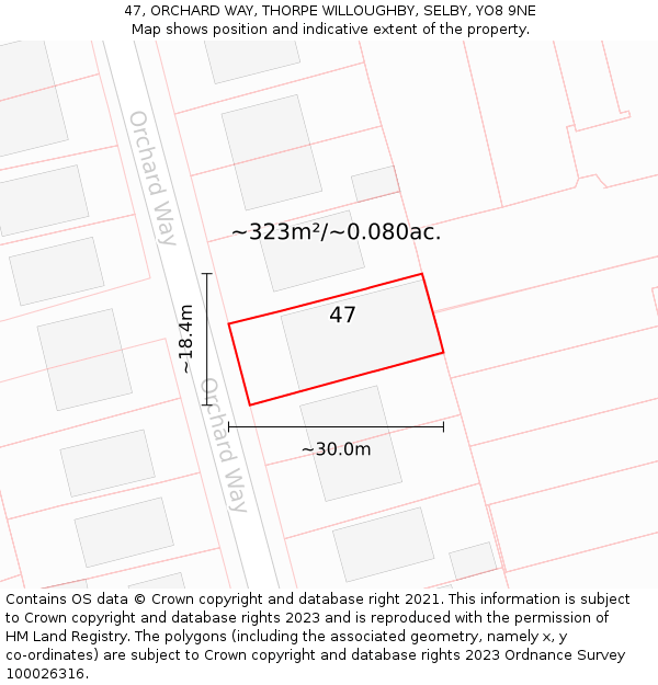 47, ORCHARD WAY, THORPE WILLOUGHBY, SELBY, YO8 9NE: Plot and title map