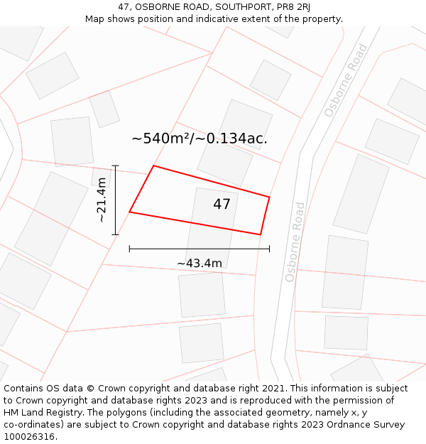 47, OSBORNE ROAD, SOUTHPORT, PR8 2RJ: Plot and title map