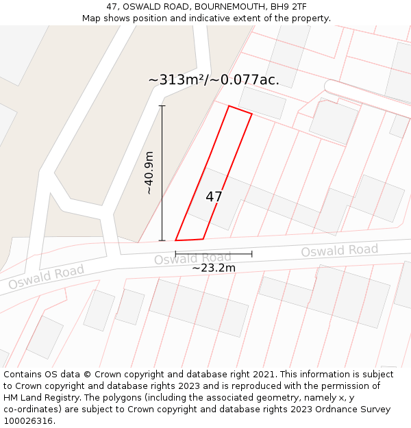 47, OSWALD ROAD, BOURNEMOUTH, BH9 2TF: Plot and title map