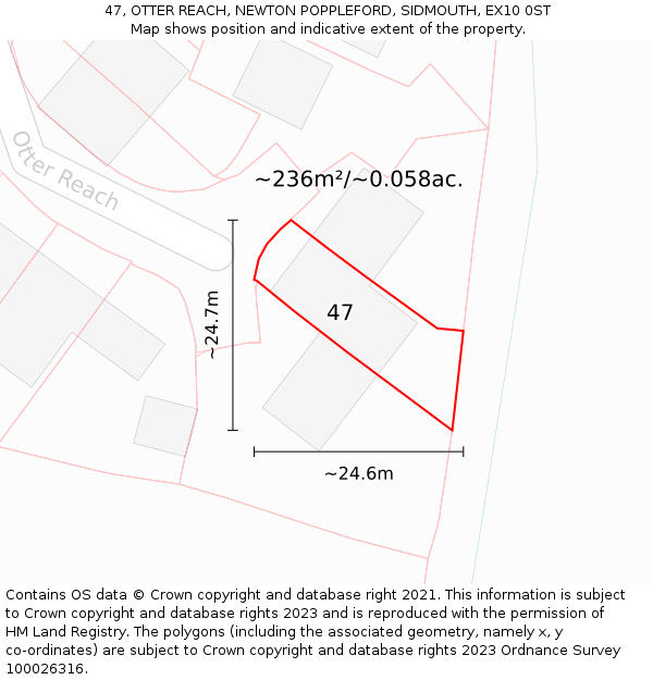 47, OTTER REACH, NEWTON POPPLEFORD, SIDMOUTH, EX10 0ST: Plot and title map