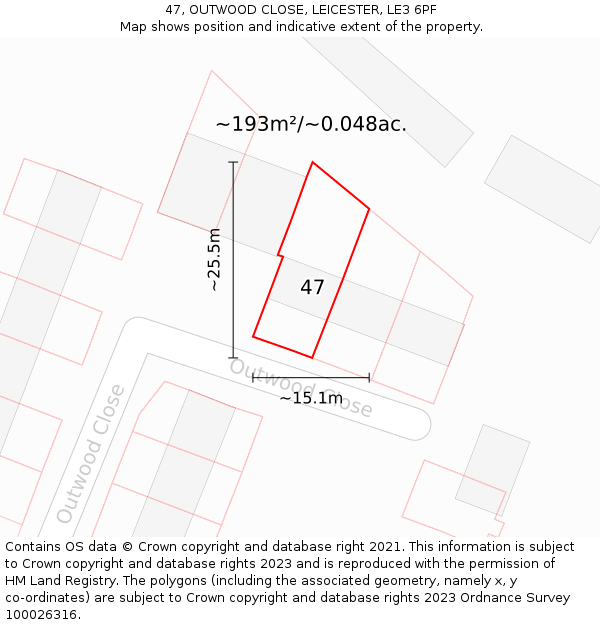 47, OUTWOOD CLOSE, LEICESTER, LE3 6PF: Plot and title map