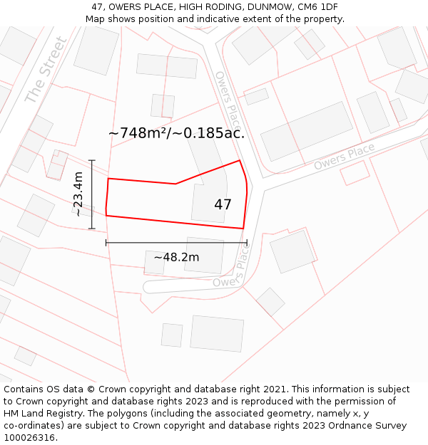 47, OWERS PLACE, HIGH RODING, DUNMOW, CM6 1DF: Plot and title map