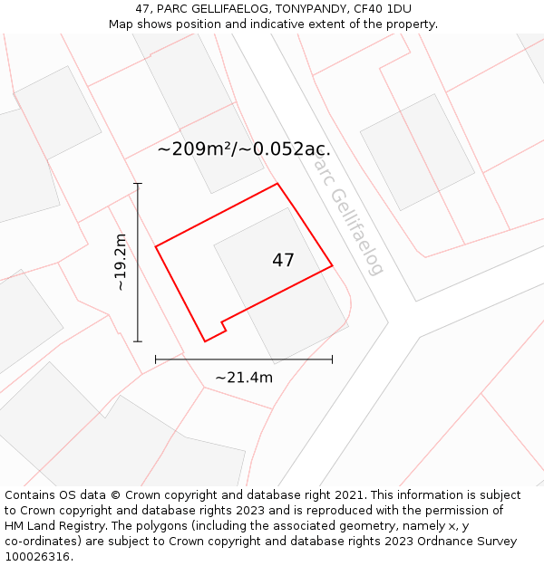 47, PARC GELLIFAELOG, TONYPANDY, CF40 1DU: Plot and title map