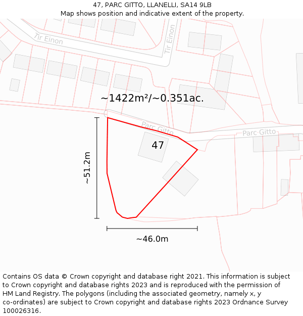 47, PARC GITTO, LLANELLI, SA14 9LB: Plot and title map