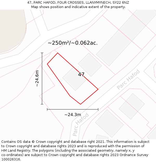 47, PARC HAFOD, FOUR CROSSES, LLANYMYNECH, SY22 6NZ: Plot and title map