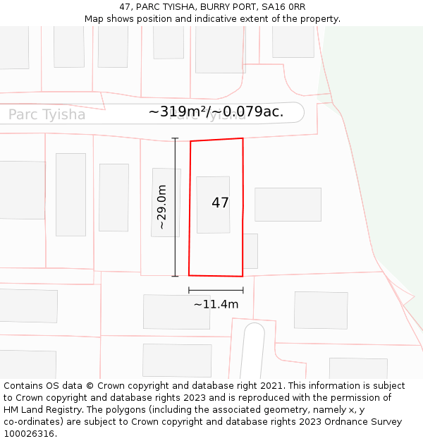 47, PARC TYISHA, BURRY PORT, SA16 0RR: Plot and title map