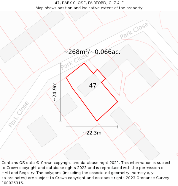 47, PARK CLOSE, FAIRFORD, GL7 4LF: Plot and title map