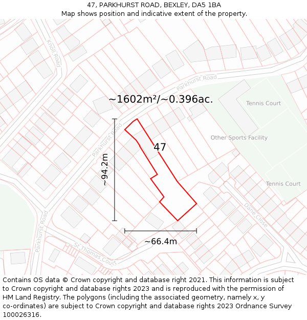 47, PARKHURST ROAD, BEXLEY, DA5 1BA: Plot and title map