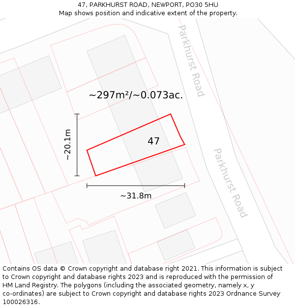 47, PARKHURST ROAD, NEWPORT, PO30 5HU: Plot and title map