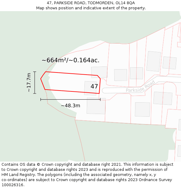 47, PARKSIDE ROAD, TODMORDEN, OL14 8QA: Plot and title map