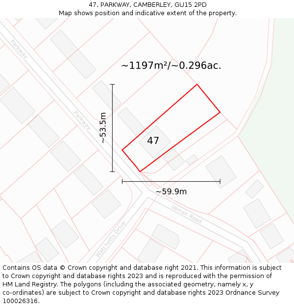 47, PARKWAY, CAMBERLEY, GU15 2PD: Plot and title map