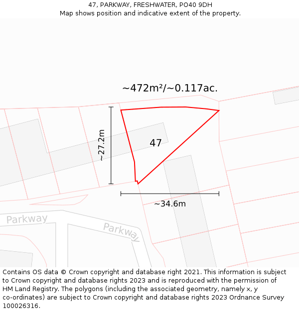 47, PARKWAY, FRESHWATER, PO40 9DH: Plot and title map