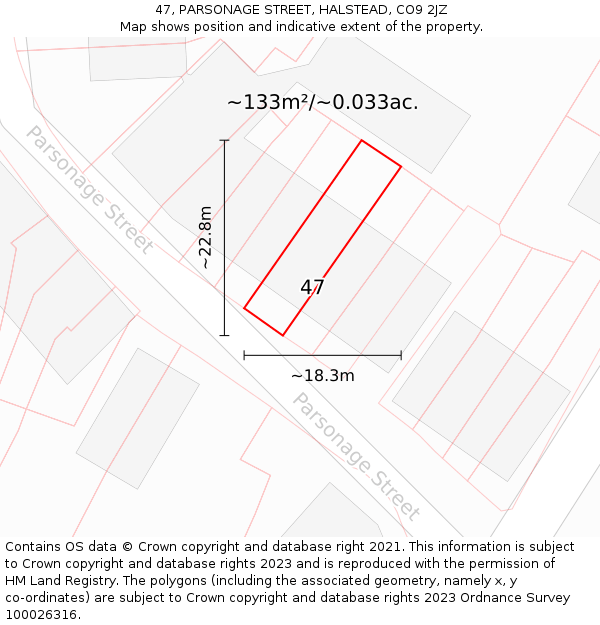47, PARSONAGE STREET, HALSTEAD, CO9 2JZ: Plot and title map