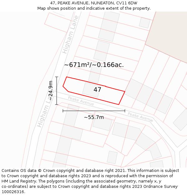 47, PEAKE AVENUE, NUNEATON, CV11 6DW: Plot and title map