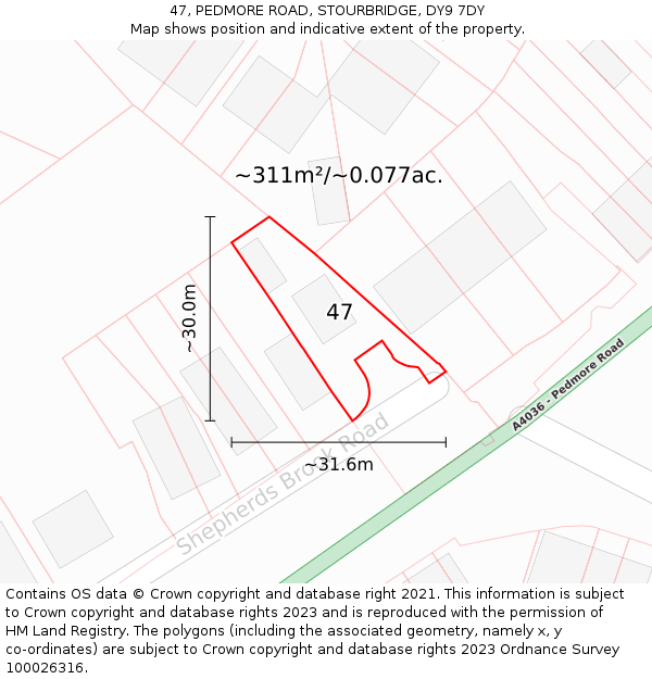 47, PEDMORE ROAD, STOURBRIDGE, DY9 7DY: Plot and title map