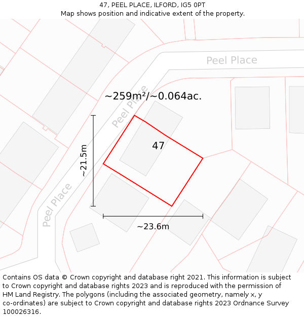 47, PEEL PLACE, ILFORD, IG5 0PT: Plot and title map