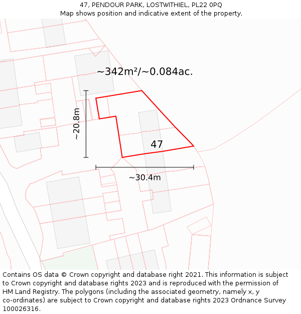 47, PENDOUR PARK, LOSTWITHIEL, PL22 0PQ: Plot and title map