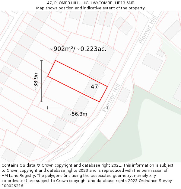 47, PLOMER HILL, HIGH WYCOMBE, HP13 5NB: Plot and title map