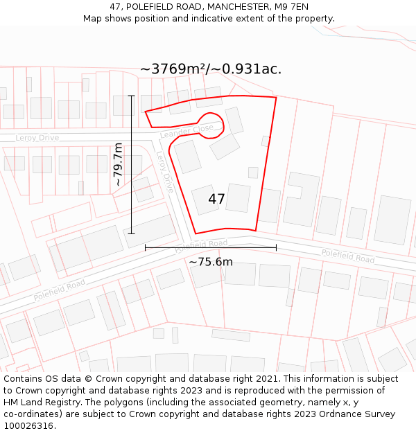 47, POLEFIELD ROAD, MANCHESTER, M9 7EN: Plot and title map