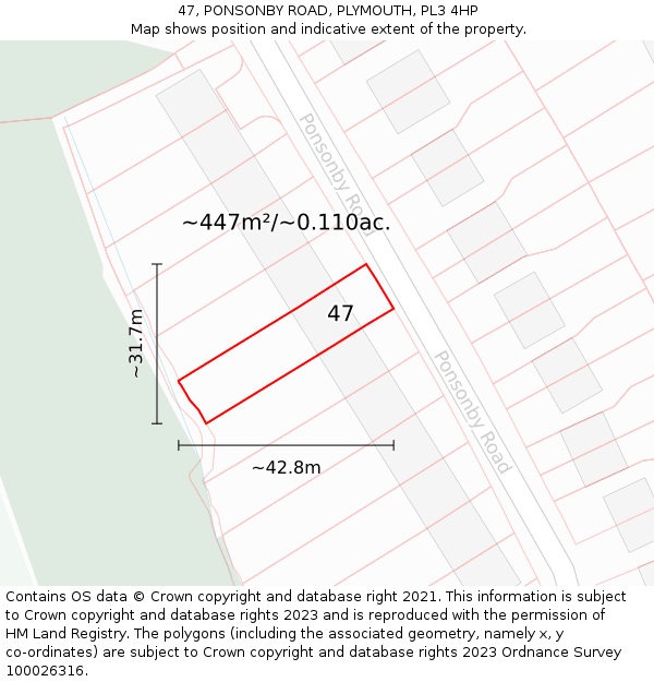 47, PONSONBY ROAD, PLYMOUTH, PL3 4HP: Plot and title map
