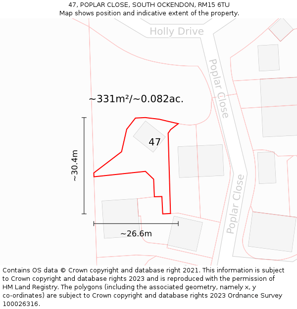 47, POPLAR CLOSE, SOUTH OCKENDON, RM15 6TU: Plot and title map