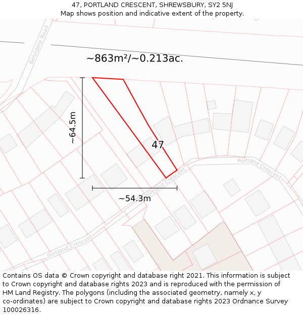 47, PORTLAND CRESCENT, SHREWSBURY, SY2 5NJ: Plot and title map