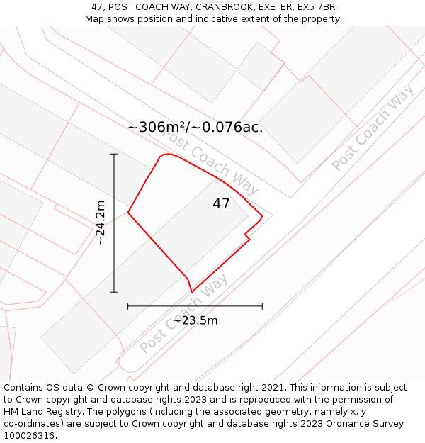 47, POST COACH WAY, CRANBROOK, EXETER, EX5 7BR: Plot and title map