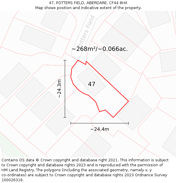 47, POTTERS FIELD, ABERDARE, CF44 8HX: Plot and title map