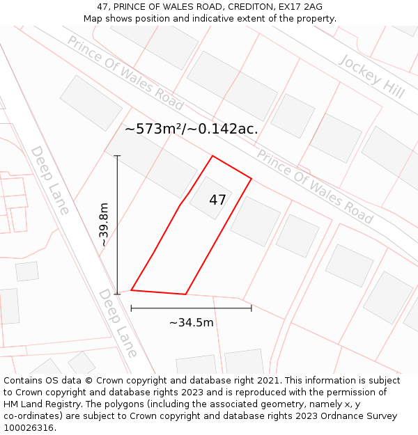 47, PRINCE OF WALES ROAD, CREDITON, EX17 2AG: Plot and title map