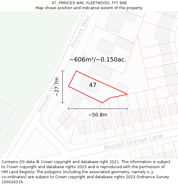 47, PRINCES WAY, FLEETWOOD, FY7 8AE: Plot and title map