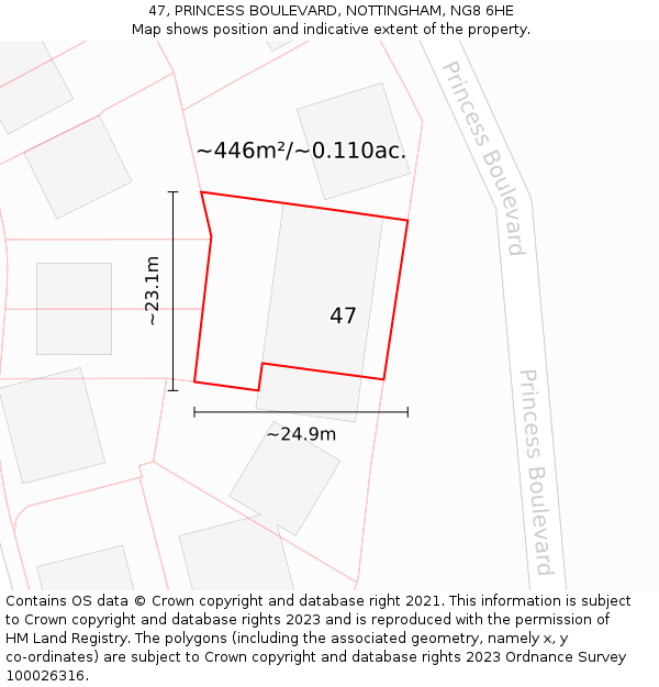 47, PRINCESS BOULEVARD, NOTTINGHAM, NG8 6HE: Plot and title map