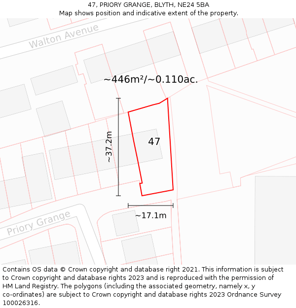 47, PRIORY GRANGE, BLYTH, NE24 5BA: Plot and title map