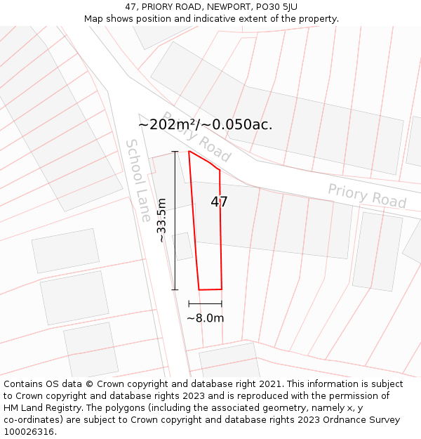 47, PRIORY ROAD, NEWPORT, PO30 5JU: Plot and title map