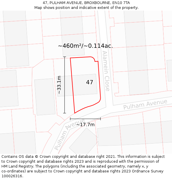 47, PULHAM AVENUE, BROXBOURNE, EN10 7TA: Plot and title map