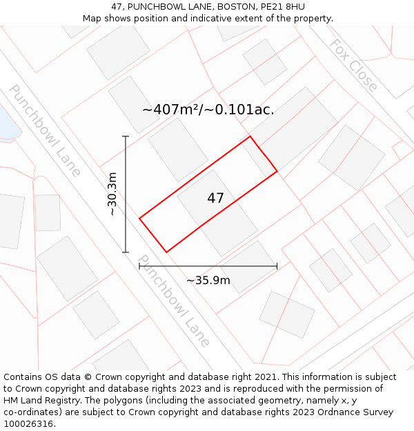 47, PUNCHBOWL LANE, BOSTON, PE21 8HU: Plot and title map