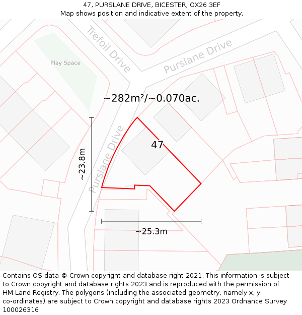 47, PURSLANE DRIVE, BICESTER, OX26 3EF: Plot and title map