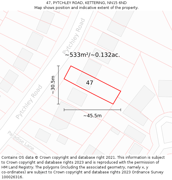 47, PYTCHLEY ROAD, KETTERING, NN15 6ND: Plot and title map