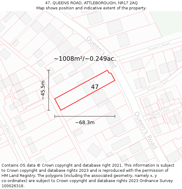 47, QUEENS ROAD, ATTLEBOROUGH, NR17 2AQ: Plot and title map