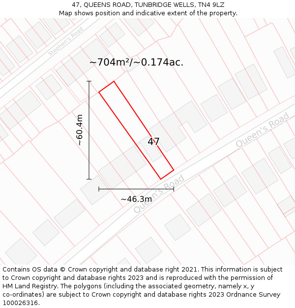 47, QUEENS ROAD, TUNBRIDGE WELLS, TN4 9LZ: Plot and title map