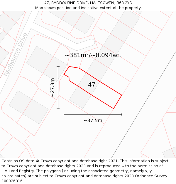 47, RADBOURNE DRIVE, HALESOWEN, B63 2YD: Plot and title map