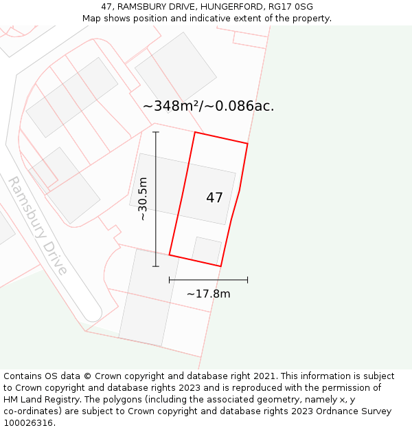 47, RAMSBURY DRIVE, HUNGERFORD, RG17 0SG: Plot and title map