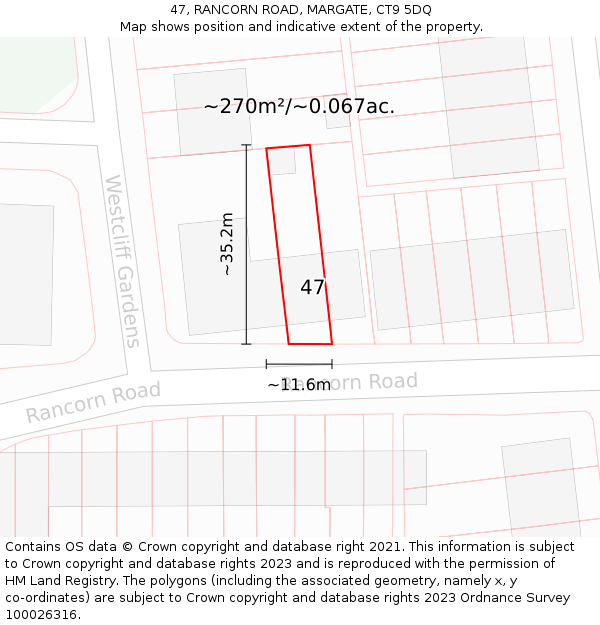 47, RANCORN ROAD, MARGATE, CT9 5DQ: Plot and title map