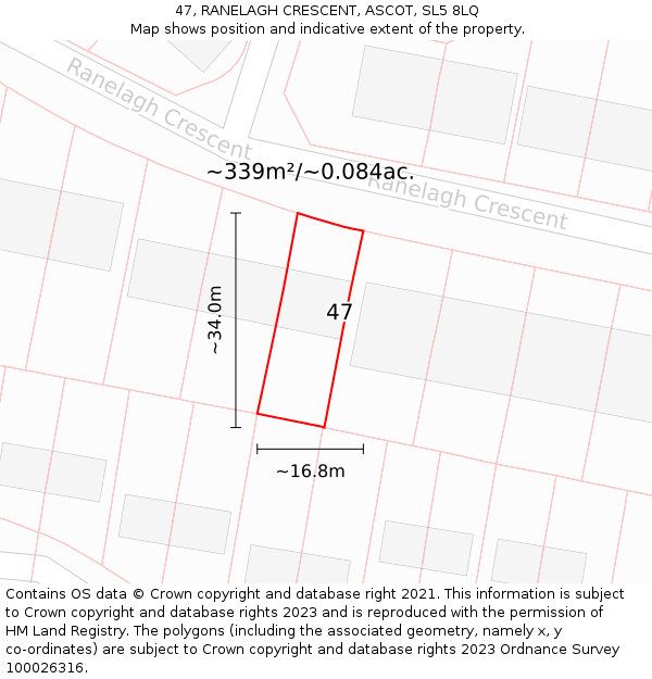 47, RANELAGH CRESCENT, ASCOT, SL5 8LQ: Plot and title map