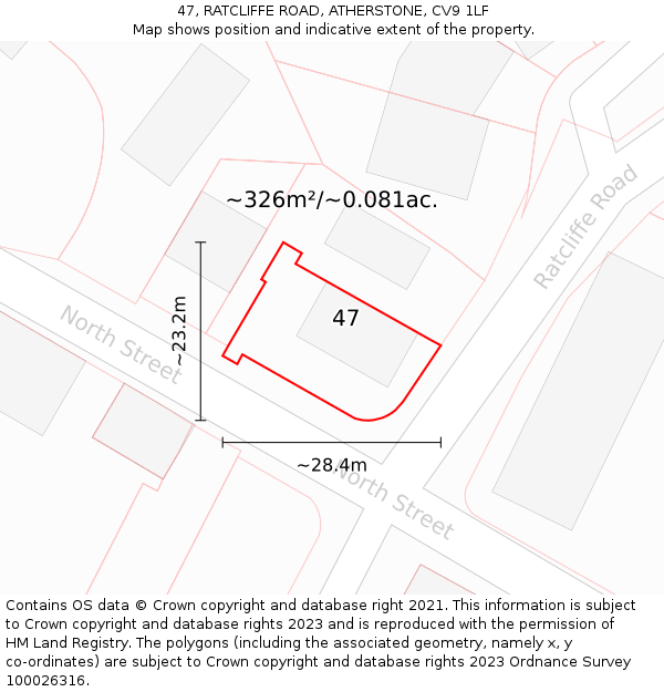 47, RATCLIFFE ROAD, ATHERSTONE, CV9 1LF: Plot and title map