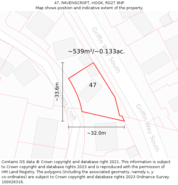 47, RAVENSCROFT, HOOK, RG27 9NP: Plot and title map