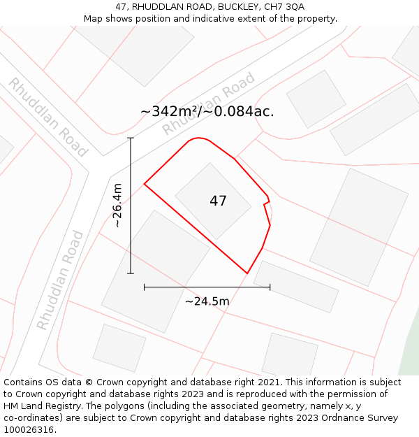 47, RHUDDLAN ROAD, BUCKLEY, CH7 3QA: Plot and title map