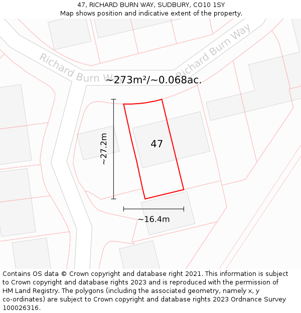 47, RICHARD BURN WAY, SUDBURY, CO10 1SY: Plot and title map