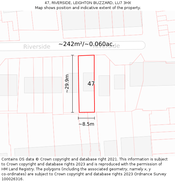 47, RIVERSIDE, LEIGHTON BUZZARD, LU7 3HX: Plot and title map